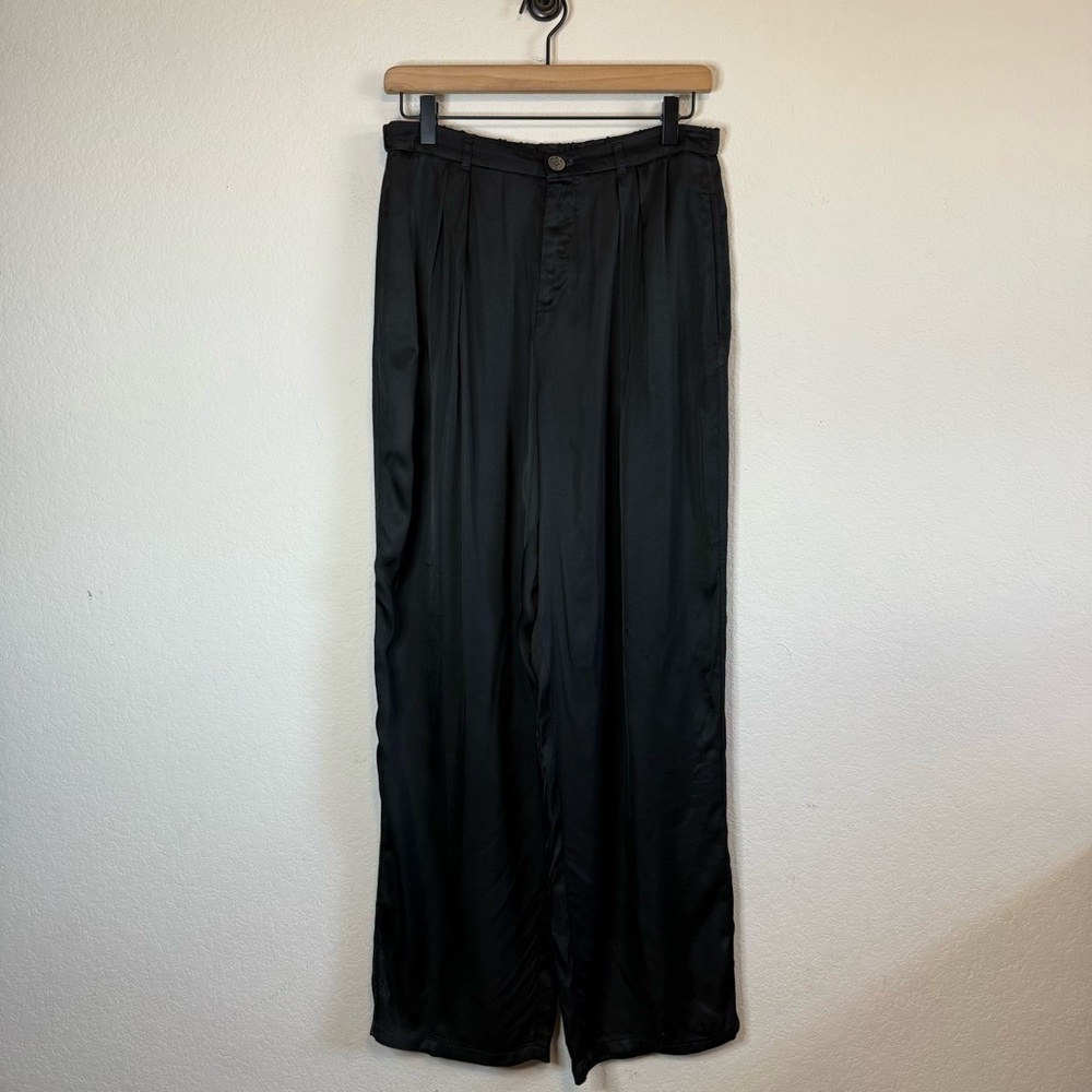 Raquel Allegra Black Stretch Waist Lightweight Straight Leg Pants Size 2